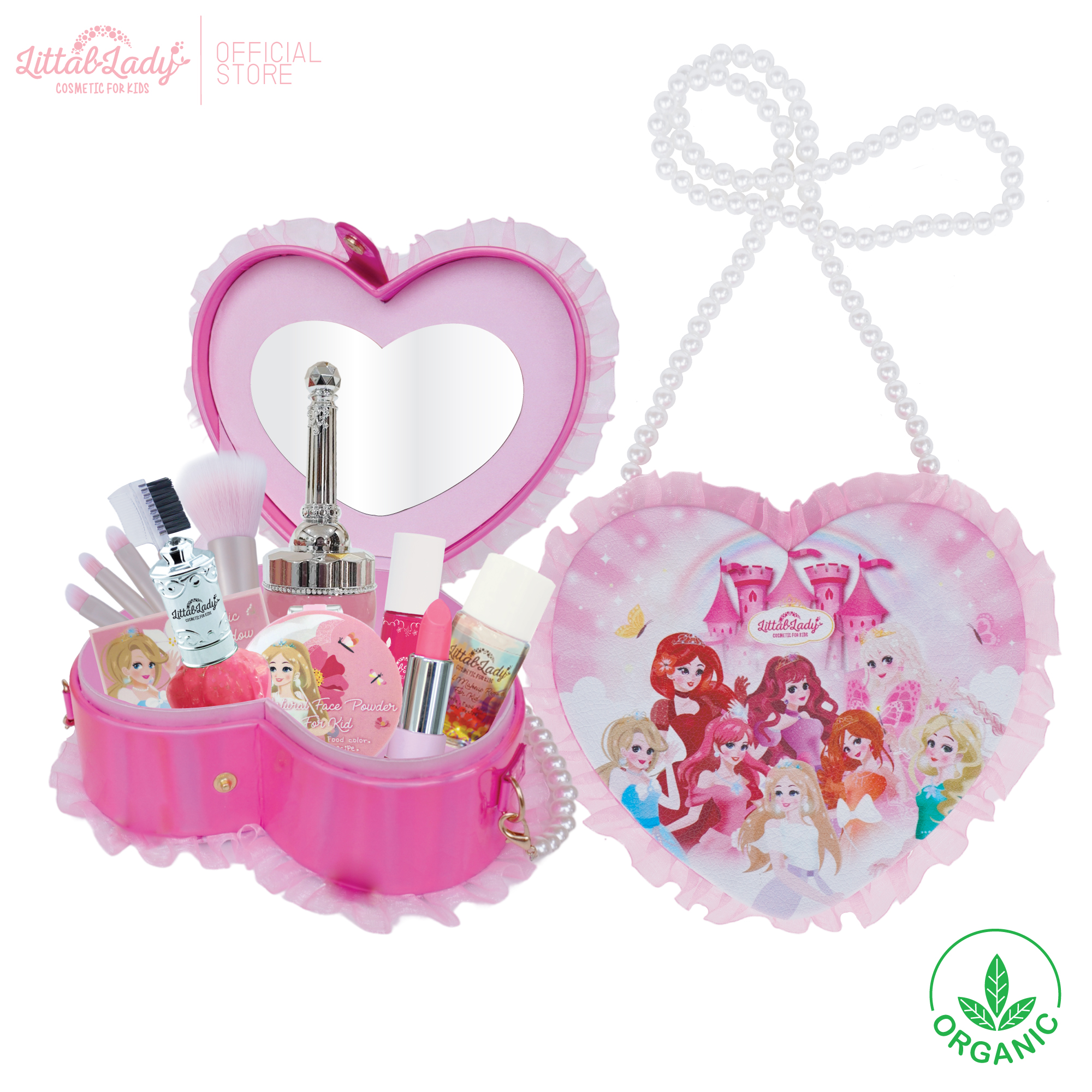 Littal Lady เครื่องสำอางเด็ก ออแกนิค ของแท้ ครบเซต กระเป๋าหนัง สะพายได้ ทนทาน ฟรีเซตแปรงและต่างหู ภูมิแพ้ใช้ได้ ชุดแต่งหน้าเด็ก ปลอดสารพิษ ราคา 2,290 บาท*ส่งฟรี