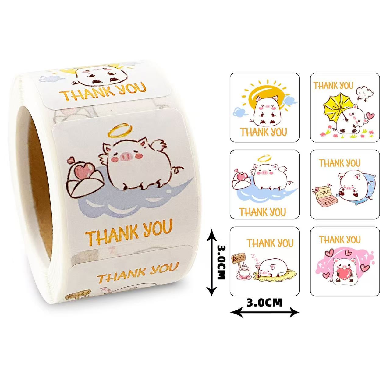 สติ๊กเกอร์ขอบคุณ สี่เหลี่ยม สติ๊กเกอร์ติดกล่อง ติดแก้ว ตกแต่ง sticker thankyou