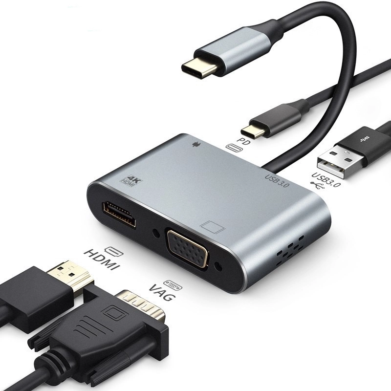 ราคาและรีวิวUSB C to HDMI Adapter 4K 4 in 1 Type-C to HDMI / VGA / USB 3.0 Port + USB C Female Port Converter