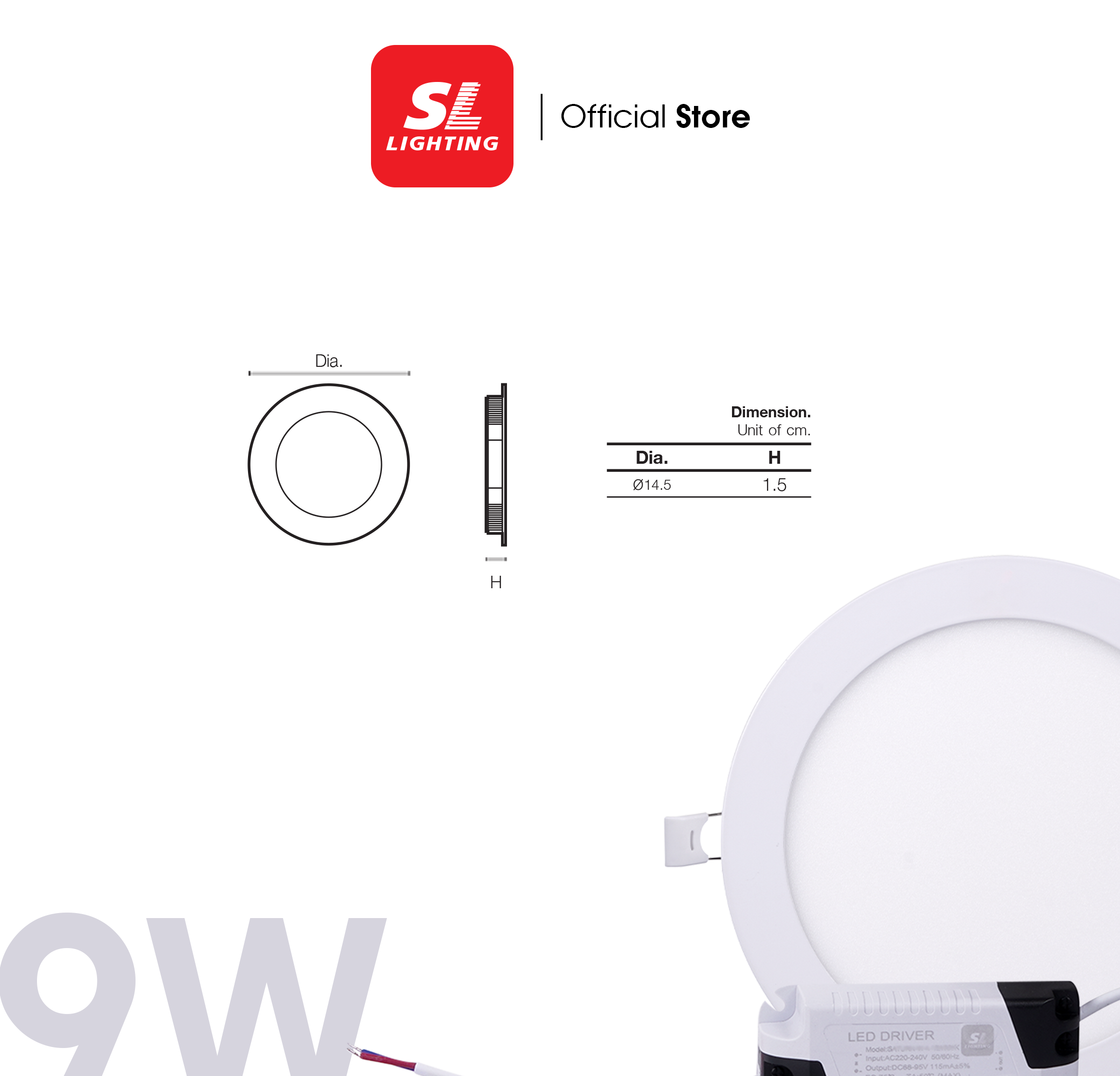 SL LIGHTING | LED Recessed Downlight ดาวน์ไลท์ฝังฝ้าแอลอีดี มี 9W 12W 15W 18W รุ่น SATURN บางกว่าเดิม ไดร์เวอร์แยก