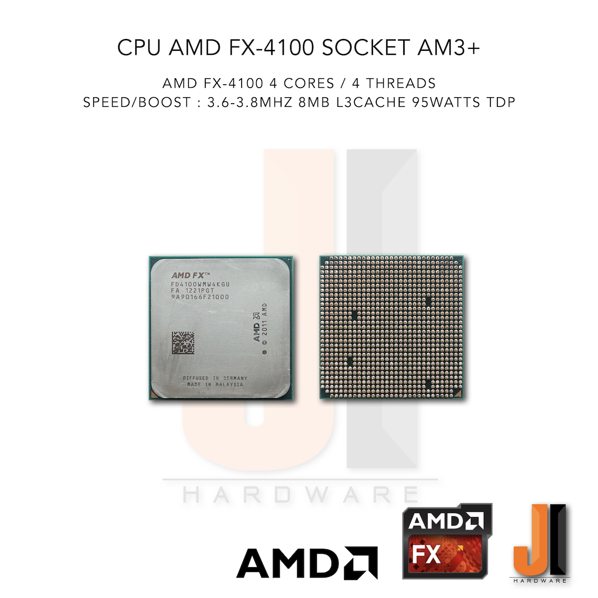 CPU AMD FX-4100 4 Cores/ 4 Threads 3.6-3.8 Ghz 8 MB L3 Cache 95 Watts TDP No Fan (สินค้ามือสองสภาพดีมีการรับประกัน) ราคา 299 บาท*ส่งฟรี