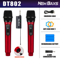NewBaxs DT801/DT802 UHF FM Cyclic ไมโครโฟนไร้สาย 2 ไมโครโฟนแบบใช้มือถือ 50M ระยะทางรับ สามารถชาร์จใหม่ได้ KTV ปาร์ตี้ งานแต่งงาน เวทีวงดนตรีป 100% Microphone
