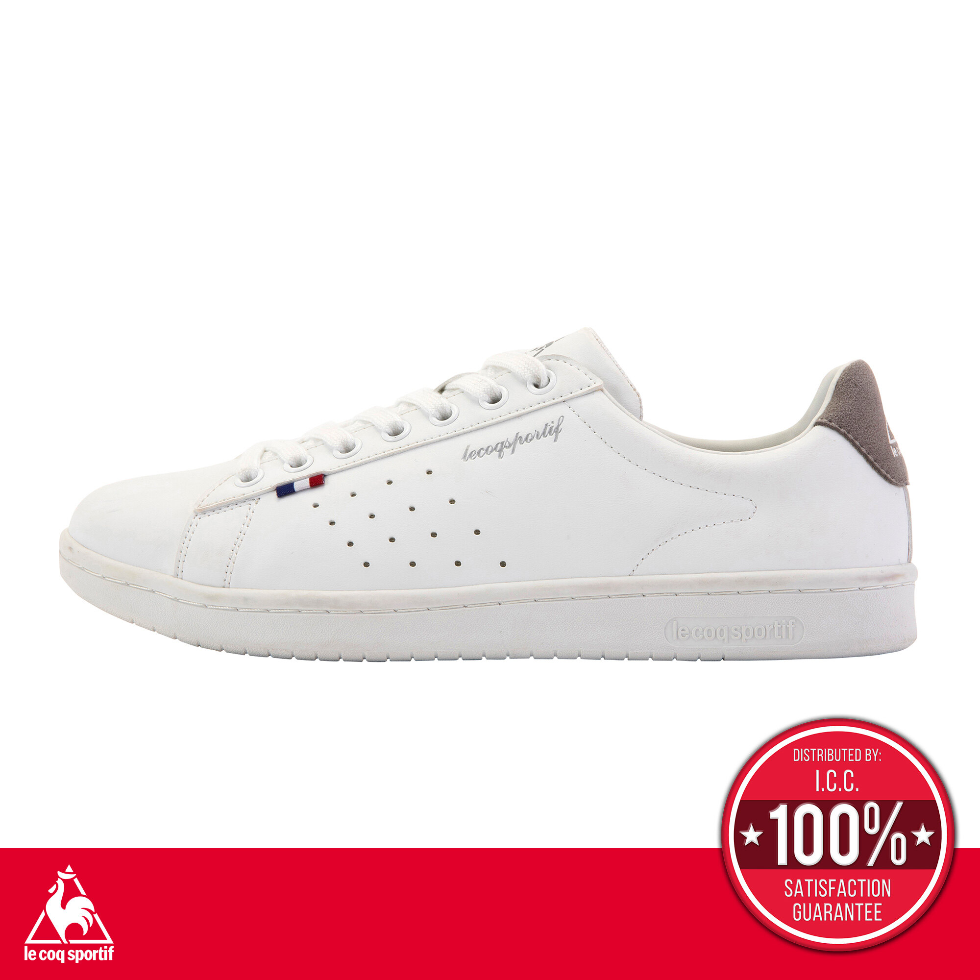 le coq sportif รองเท้าหนังชาย-หญิง รุ่น LA ROLAND SL สีขาว-เทา (Unisex) รองเท้าผ้าใบสีขาว รองเท้าแฟชั่น แบบผูกเชือก