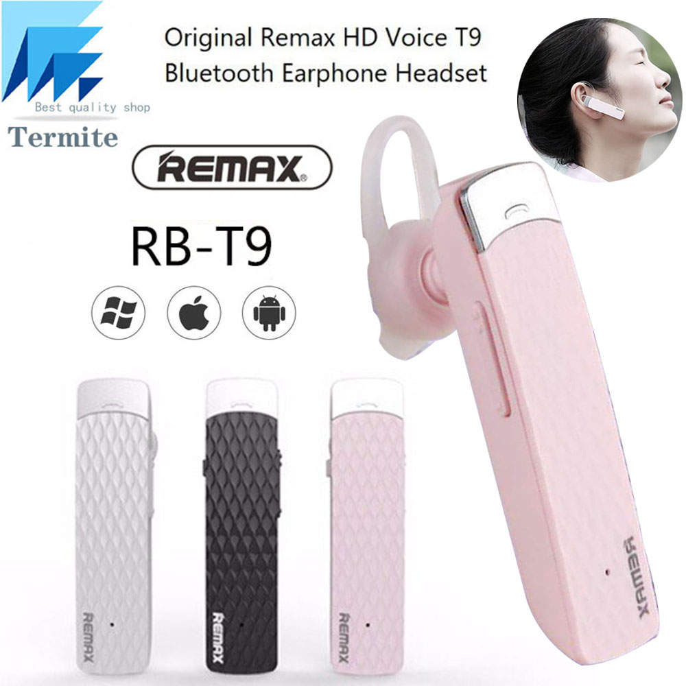หูฟังบลูทูธ REMAX RB-T9 มีให้เลือก 3 สี : สีดำ / สีขาว / สีชมพู ใช้ได้กับมือถือทุกรุ่นทุกยี่ห้อ Bluetooth HD Voice Small talk รุ่น T9