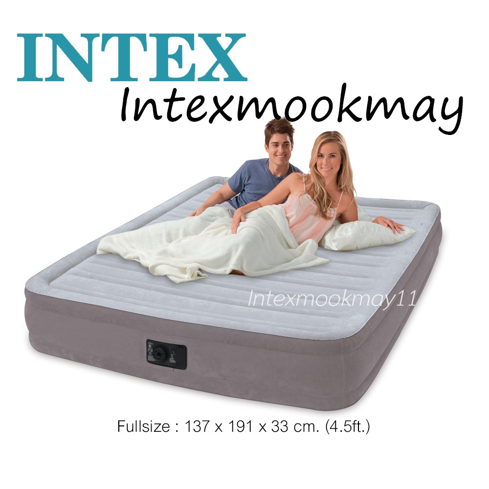 Intex 67768 ที่นอนเป่าลมปั๊มไฟฟ้าในตัว สูบลมเข้า-ดูดลมออก สีเทา รุ่นขายดี!! แถม ถุงผ้าใส่ที่นอน ใหม่ ส่งเคอรี่ 1-2 วันถึง