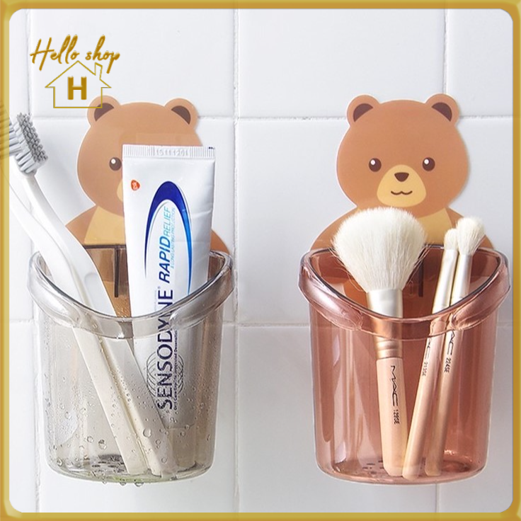 Helloshop H30018 ที่วางแปรงสีฟันหมีน้อย ที่วางยาสีฟัน ชั้นวางของในห้องน้ำติดผนัง กล่องเก็บอุปกรณ์อาบน้ำ ที่เก็บของ ไม่ต้องเจาะผนัง พร้อมส่ง ร้านไทย