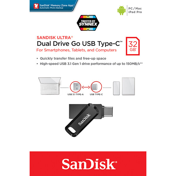 SanDisk Ultra Dual Drive Go 32GB USB 3.1 Gen1 Flash DriveType-C Speed 150mb/s (SDDDC3-032G-G46) Memory แฟลชไดรฟ์ OTG แซนดิส จากซินเน็ค รับประกัน 5ปี โดย Synnex