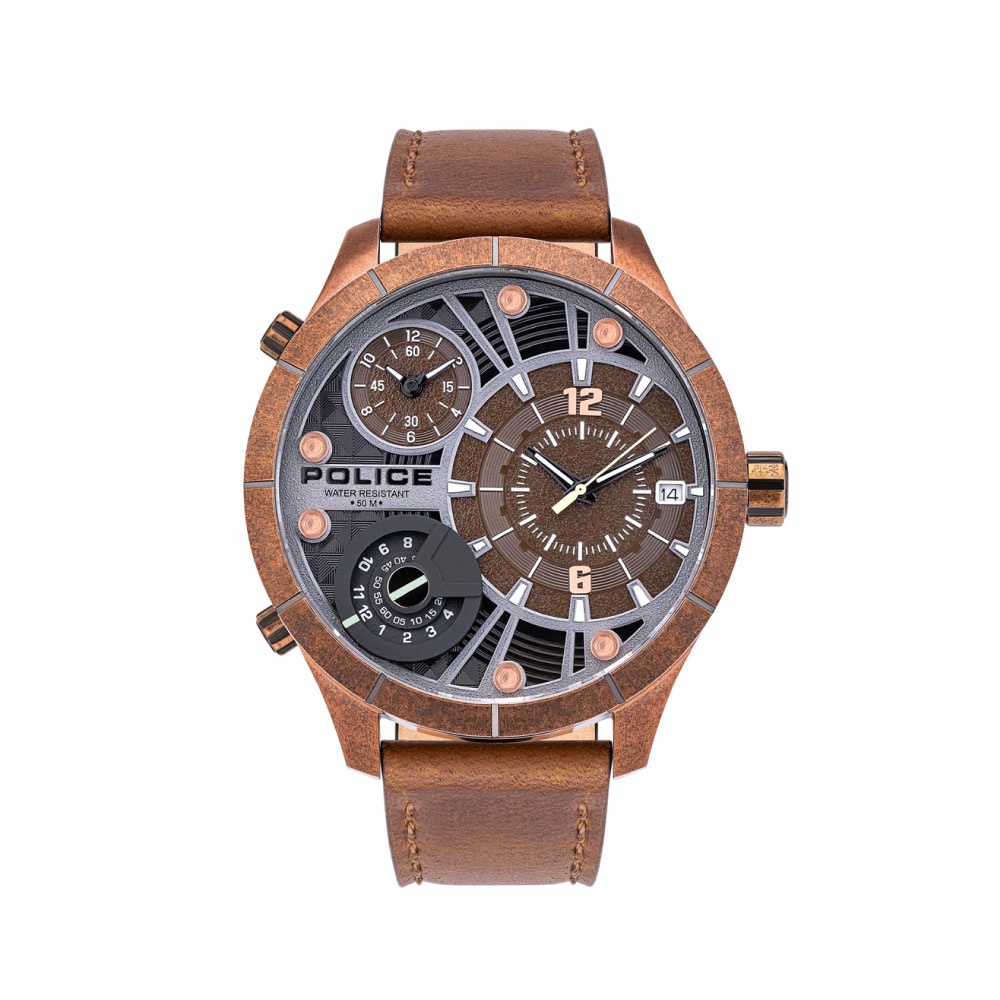 POLICE นาฬิกาข้อมือผู้ชาย Police Multifunction BUSHMASTER dark brown leather รุ่น PL-15662XSQR/12 นาฬิกาข้อมือ ราคา 9,300 บาท*ส่งฟรี