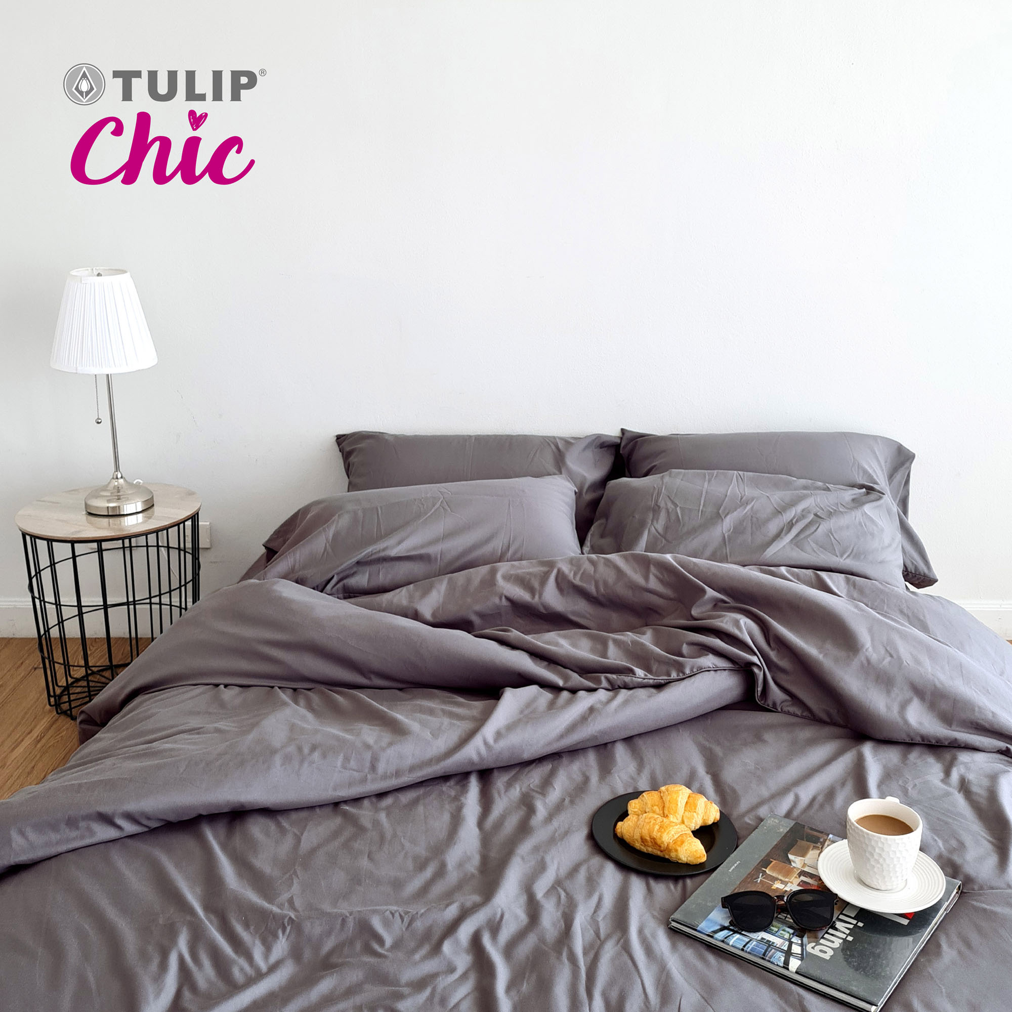 TULIP ชุดเครื่องนอน ผ้าปูที่นอน ผ้าห่มนวม รุ่นTULIP CHIC สีพื้น CHIC01 สัมผัสนุ่มสบายสไตล์มินิมอล ราคา 297 บาท*ส่งฟรี