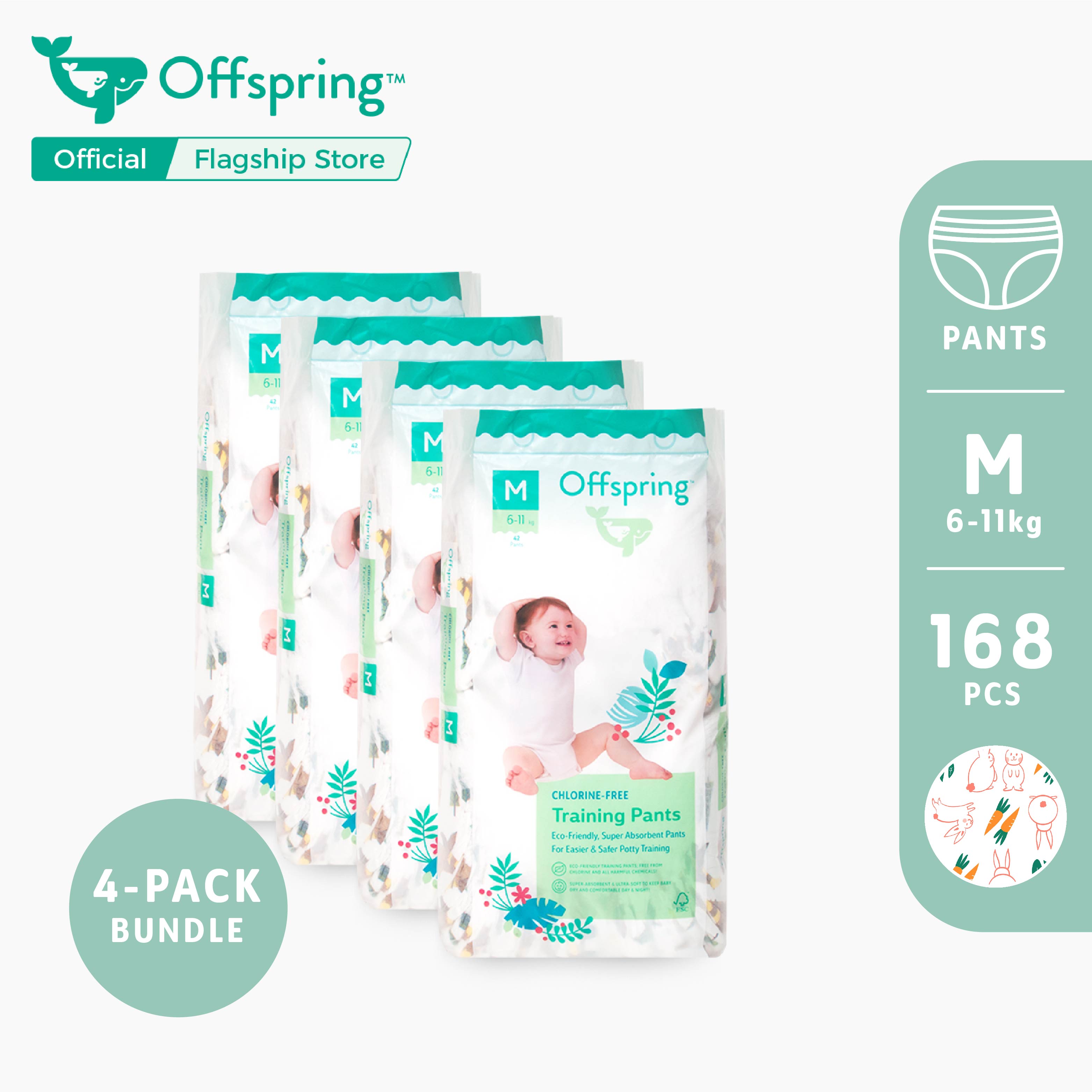 ผ้าอ้อม Offspring รุ่นกางเกง ไซต์ M (6-11kg)จำนวน 4 แพค 168 ชิ้น Offspring Fashion Pants Size M (6-11kg) 4 packs 168pcs ราคา 2,080 บาท*ส่งฟรี