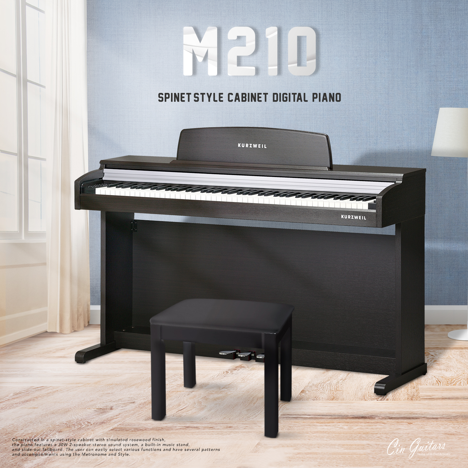 Kurzweil M210 เปียโนไฟฟ้า 88 Keys, Spinet Style Cabinet พร้อมอุปกรณ์ครบชุด (รับประกัน 1 ปี) ส่งฟรี ! มีบริการผ่อนและเก็บเงินปลายทาง