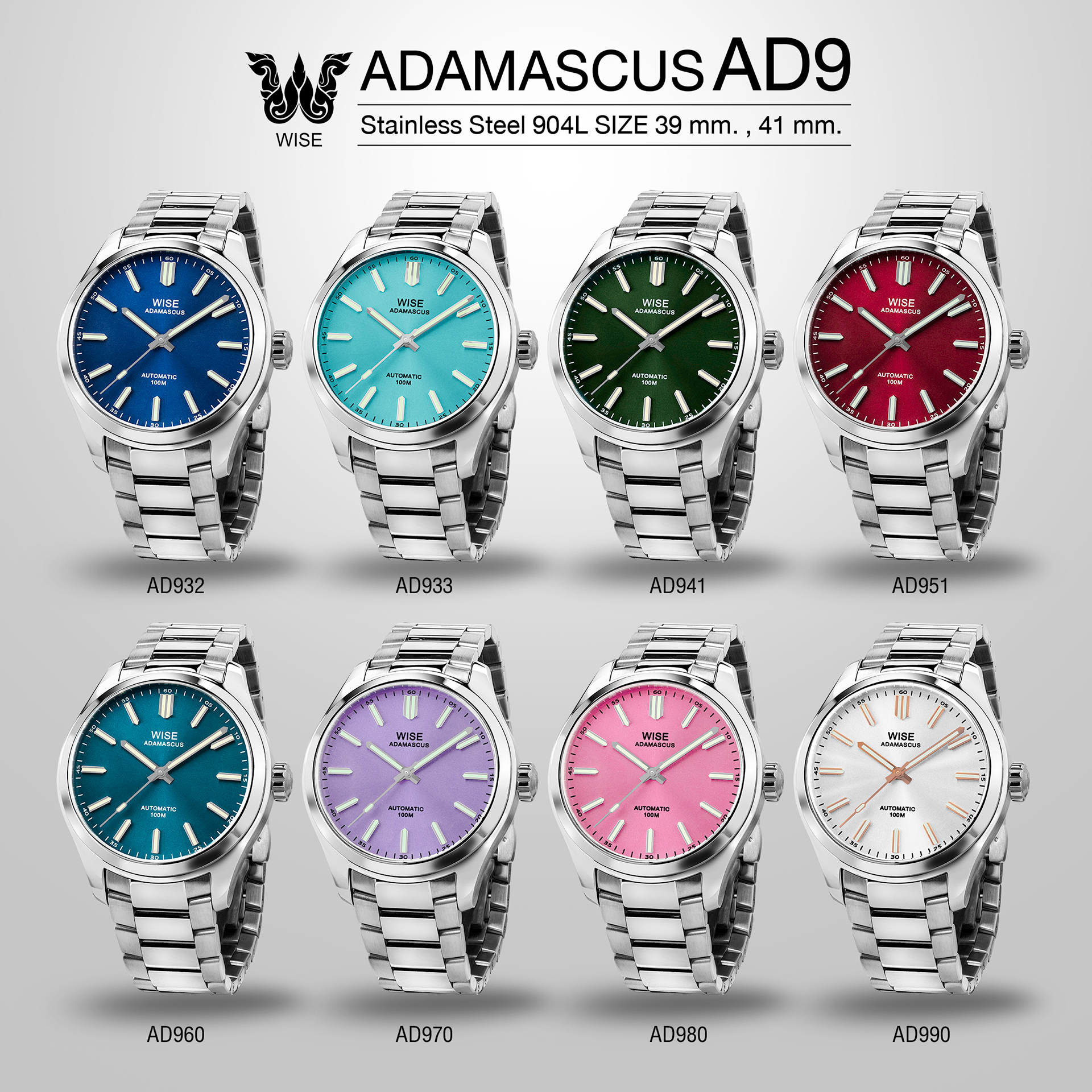 WISE รุ่น Adamascus AD9 Stainless 904L ขนาด 39, 41 mm. ราคา 14,900 บาท*ส่งฟรี