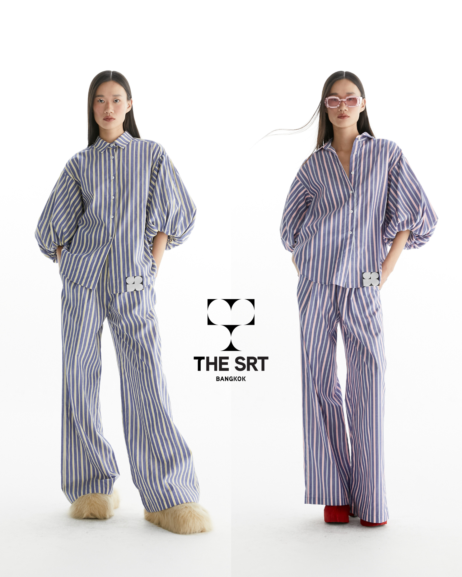 The SRT X14 (TPN241) Striped Wide-leg Pants - กางเกงขายาวผ้าลายทาง เอวยางยืด ราคา 2,126 บาท*ส่งฟรี