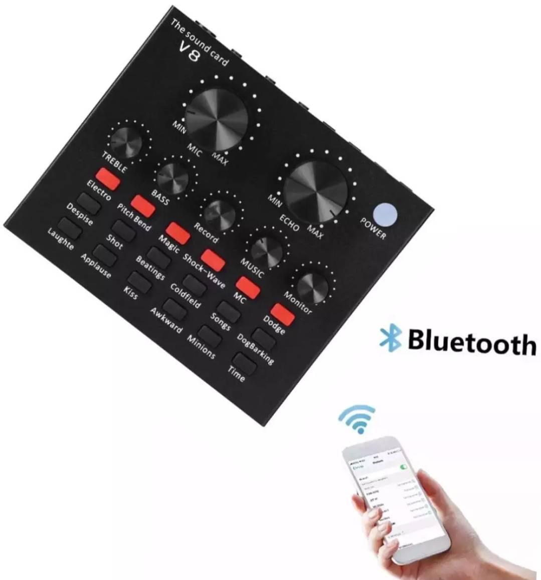 LXJ V8 BT USB เสียงชุดหูฟังไมโครโฟน Webcast สดการ์ดเสียงสำหรับโทรศัพท์ มี Bluetooth