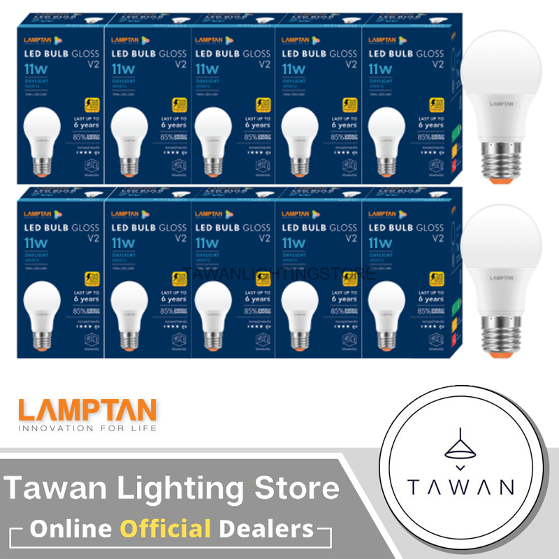 [10 หลอด] Lamptan LED Bulb GLOSS V2  หลอดไฟ แลมป์ตัน 11W แสงขาว แสงเหลือง