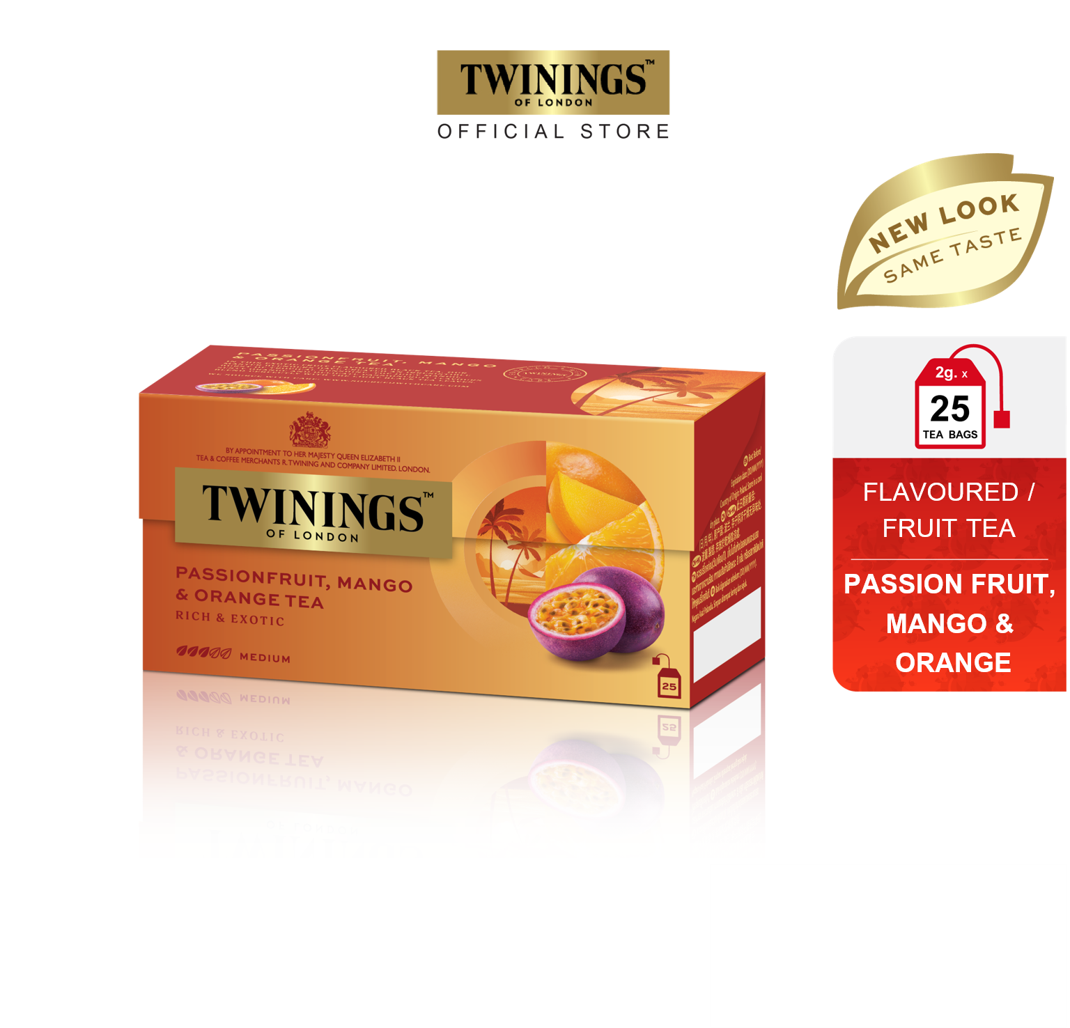ทไวนิงส์ ชาแต่งกลิ่นแพชชั่นฟรุ้ต มะม่วงและส้ม ชนิดซอง 2 กรัม แพ็ค 25 ซอง Twinings Passion Fruit, Mango&Orange Flavoured Tea 2 g. Pack 25 Tea Bags ราคา 229 บาท*ส่งฟรี
