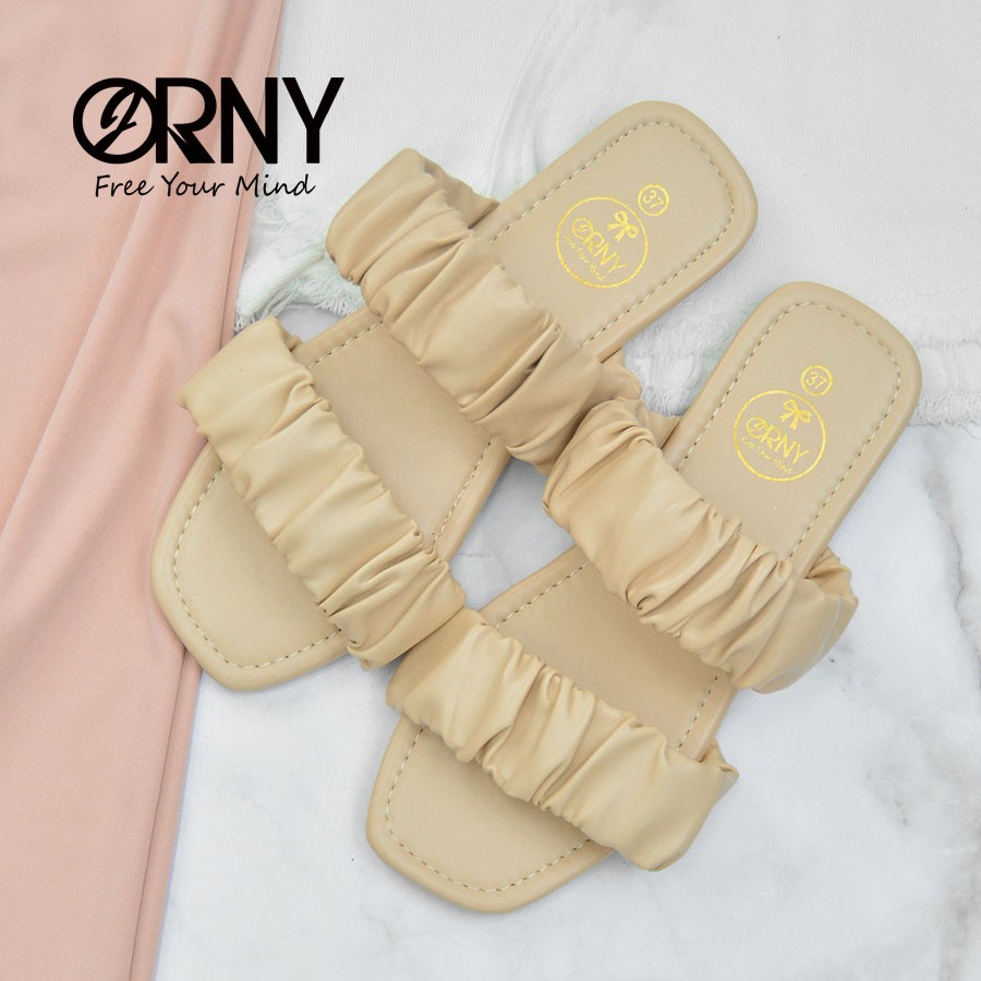 [No.OY980] ของแท้ ? ORNY(ออร์นี่) ® รองเท้าบาร์บี้ สวม2ตอน น่ารักมาก สีเอิร์ธโทน - รองเท้าแตะผู้หญิง รองเท้าหนังย่น