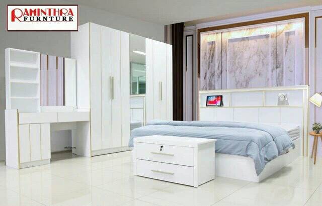 Raminthra Furniture ชุดห้องนอน ไวท์โกลด์ คอลเล็คชั่น 6ฟุต+ที่นอนสปริง ( Bedroom set ) ราคา 27,900 บาท*ส่งฟรี