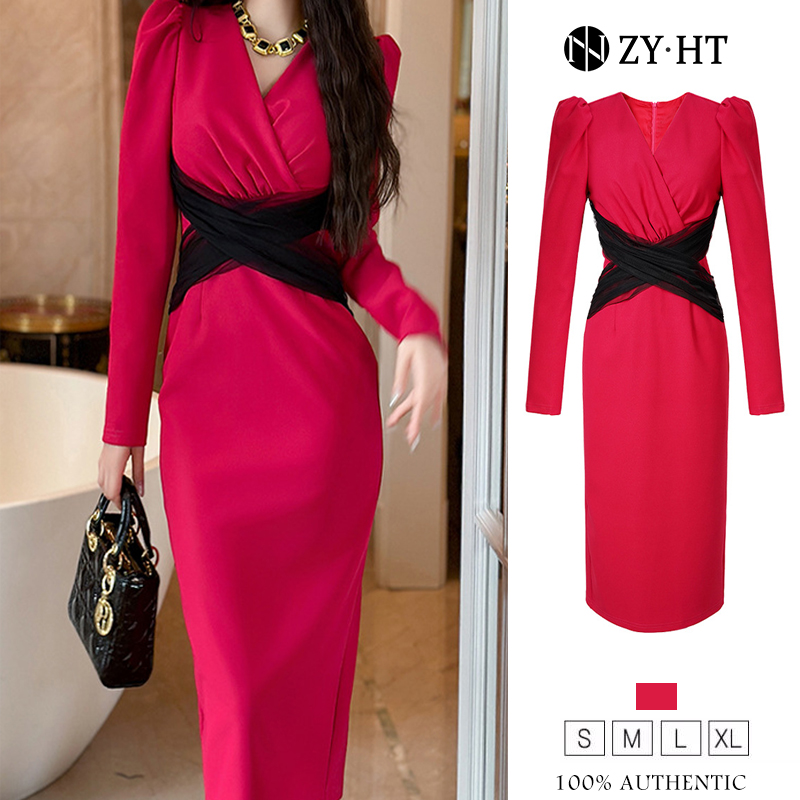 ZY.HT EraVogue เดรสผู้หญิง เดรสสีชมพู เดรสแขนยาว เดรสคอวี เดรสทำงาน เดรสไฮโซ เดรสออกงาน เดรสไปงานแต่ง เดรสฝรั่งเศส 10874 ราคา 1,578 บาท*ส่งฟรี