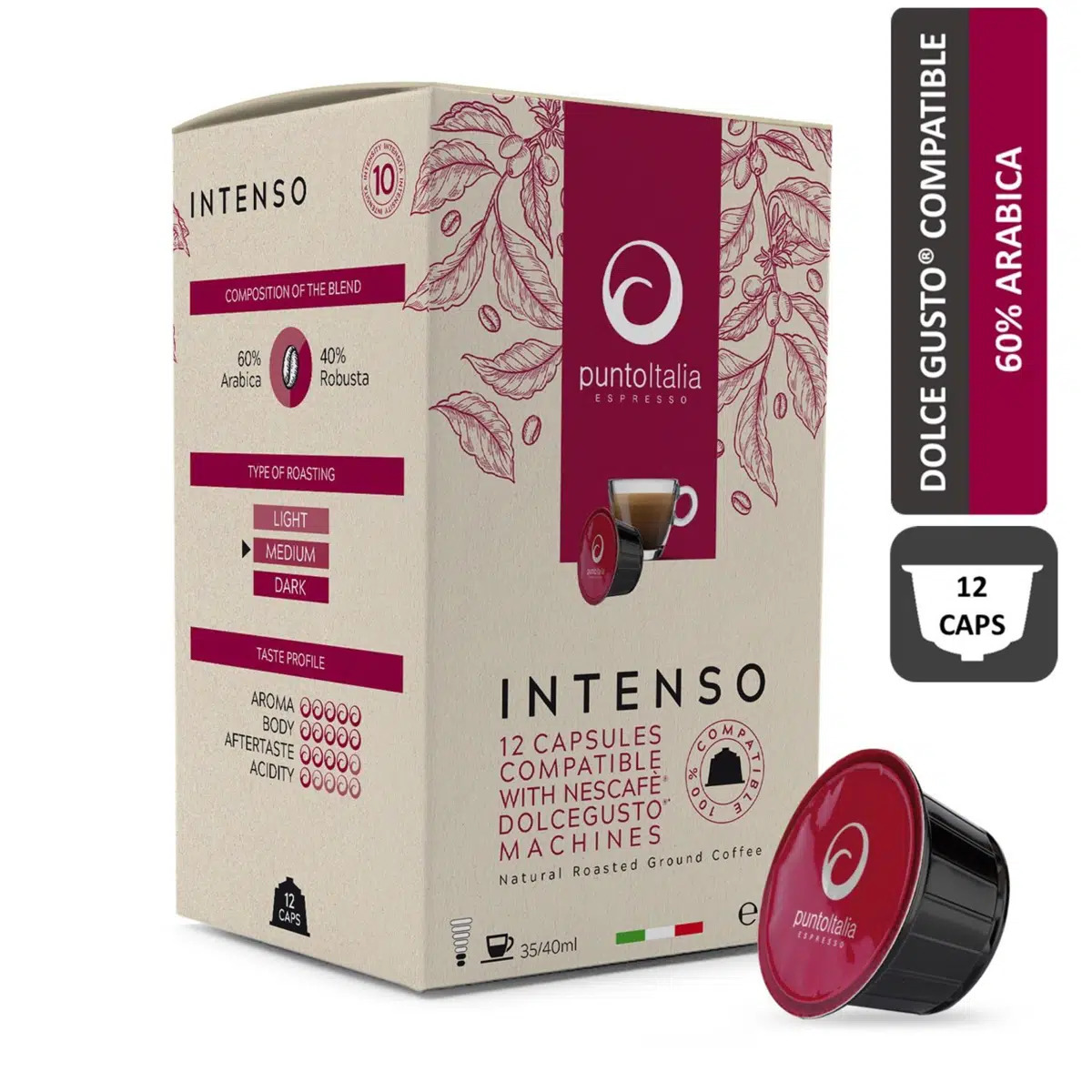 Punto Italia Espresso INTENSO 60% ARABICA DOLCE GUSTO® Compatible Coffee Capsule (12 capsules) ราคา 215 บาท*ส่งฟรี