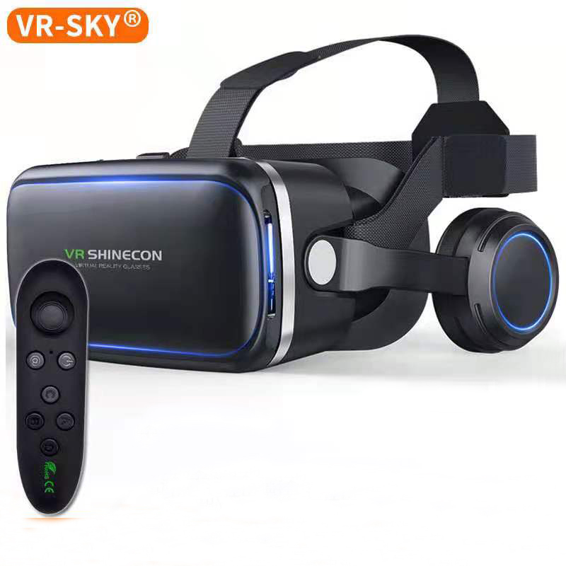 แว่น VR แว่นตาดูหนัง 3D Virtual Reality 3D VR Stereo Headphone Headset Glasses Helmets For Movies Video Games IMAX Compatible For IPhone Android 3.5-6.0 Inch Intelligent Cell Phone Bluetooth Remote Control VR Glasses