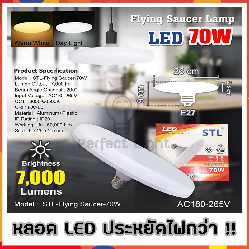 หลอดLED 70w. ทรงUFO  STLรุ่นใหม่ ประหยัดไฟ led หลอดled e27 หลอดปิงปอง bulb หลอดไฟ หลอดไฟled  หลอดไฟแอลอีดี  หลอดไฟยูเอฟโอ ไฟเท่ๆ ตกแต่งบ้าน ไฟตกแต่ง