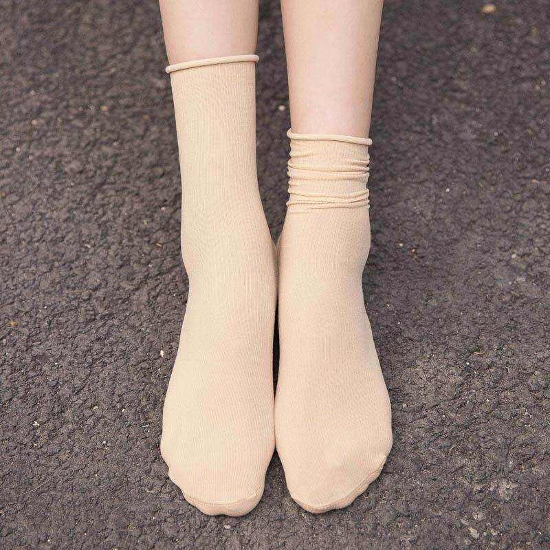 MNO.9 Fashion Retro Solid Color Ankle Socks  ถุงเท้าหญิง วินเทจ สไตส์ญี่ปุ่น ถุงเท้ายาว