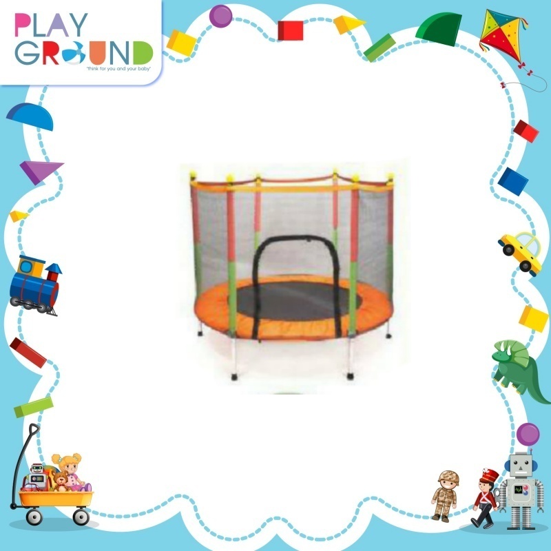 Playground แทรมโพลีน จั้มเปอร์สปริงบอร์ด ขนาด 140 x 122 ซม (4.5 ฟุต) Trampoline jump สำหรับเด็ก มาพร้อมตาข่ายกันตก