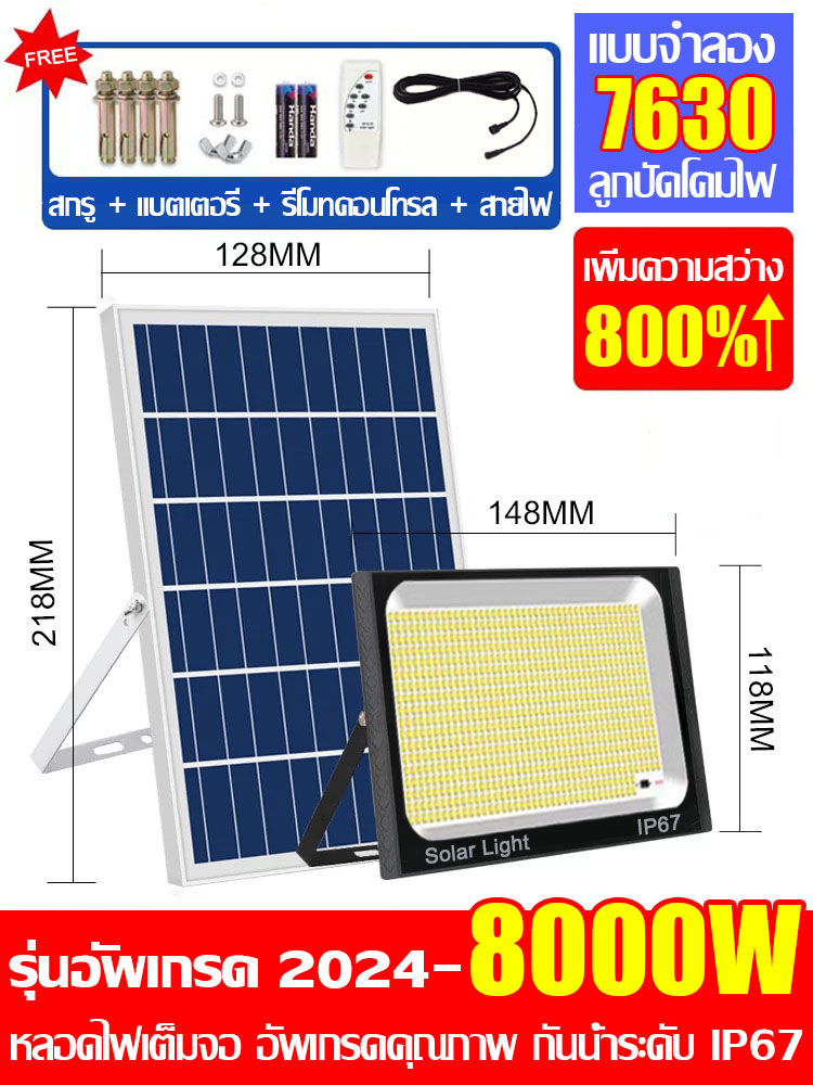 รับประกัน30ปี ไฟโซล่าเซลล์ 80000W ซื้อ 1 แถม 1 ไฟสปอร์ตไลท์ LED IP68 solar light กลางคืนจะสว่างขึ้นโดยอัตโนมัติ