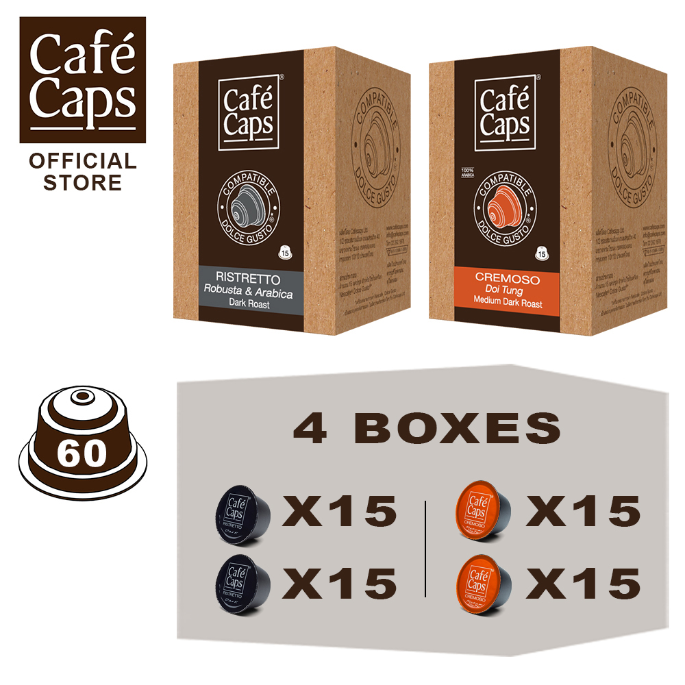 Dolce Gusto Compatible Capsules MIX (Intenso & Cremoso) - Cafecaps (2 Boxes X 15 Caps Each) | กาแฟแคปซูล ราคา 939 บาท*ส่งฟรี