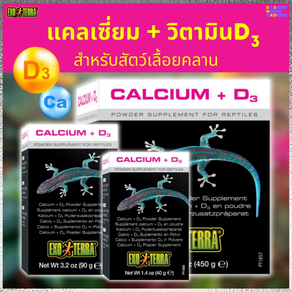 Exo Terra® Calcium + D3 Powder Supplement PT1855 40g / PT1856 90g / PT1857 450g 🦎 แคลเซียมเสริมพร้อมวิตามิน D3 สำหรับสัตว์เลื้อยคลาน DSMXO Exo Terra® Calcium + D3 Powder Supplement PT1855 40g / PT1856 90g / PT1857 450g 🦎 แคลเซียมเสริมพร้อมวิตามิน D3 สำหรับสัตว์เลื้อยคลาน DSMXO