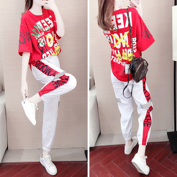 YJshop เสื้อผ้าแฟชั่นกีฬาลำลองสำหรับผู้หญิง ชุดเซต 2ชิ้น