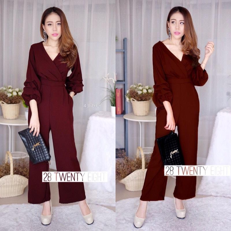 J4317 Jumpsuit จั๊มสูท แขนแต่งเรเยอร์ ขายาว