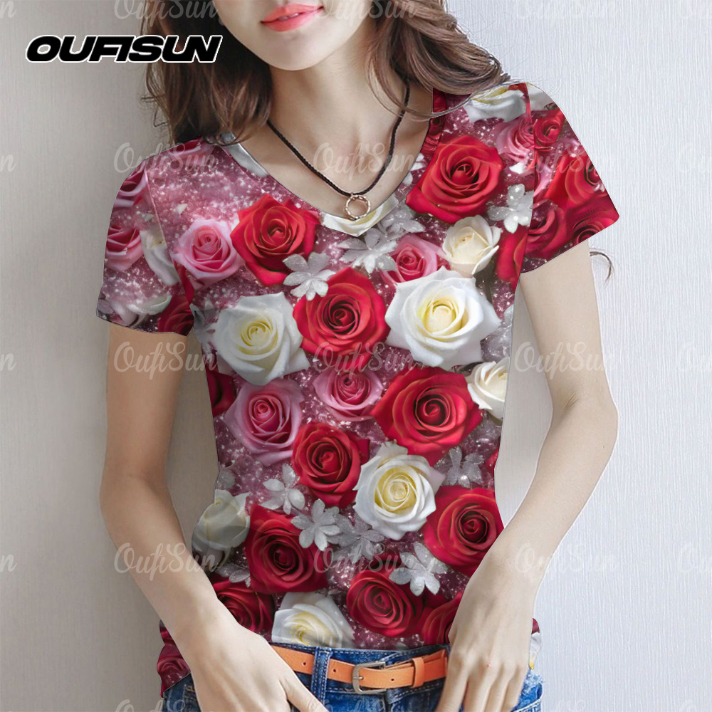 Women's floral shirt 2025 Songkran 2568 casual Hawaii style V-neck plus size vintage short sleeve T-shirts ราคา 109 บาท*ส่งฟรี