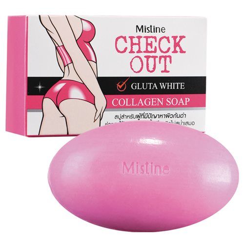 สบู่ก้นดำ มิสทีน เชค เอาท์ กลูต้า ไวท์ คอลลาเจน โซฟ ขนาด 70 กรัม / Mistine Check Out Gluta White Collagen Soap 70 g.