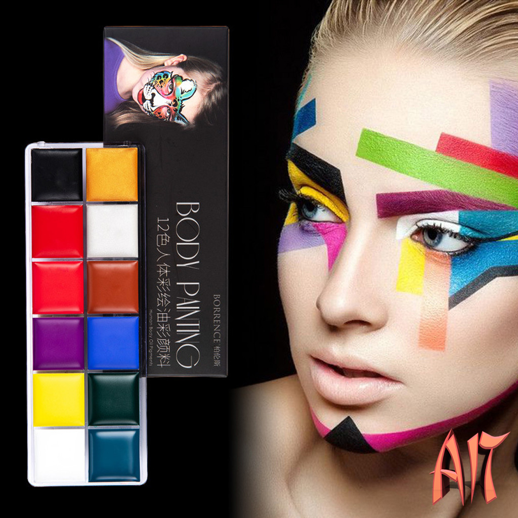 aitaostore Aitaostoreชุดระบายสีใบหน้าสีทาใบหน้าร่างกายน้ำมัน 12 สีArt PARTYแฟนซีแต่งหน้าชุด