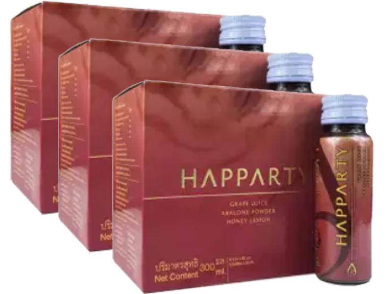 Happarty แฮปปาร์ตี้ เครื่องดื่มเป๋าฮื้อผง ในน้ำองุ่นผสมน้ำผึ้งมะนาว( 3 กล่อง)
