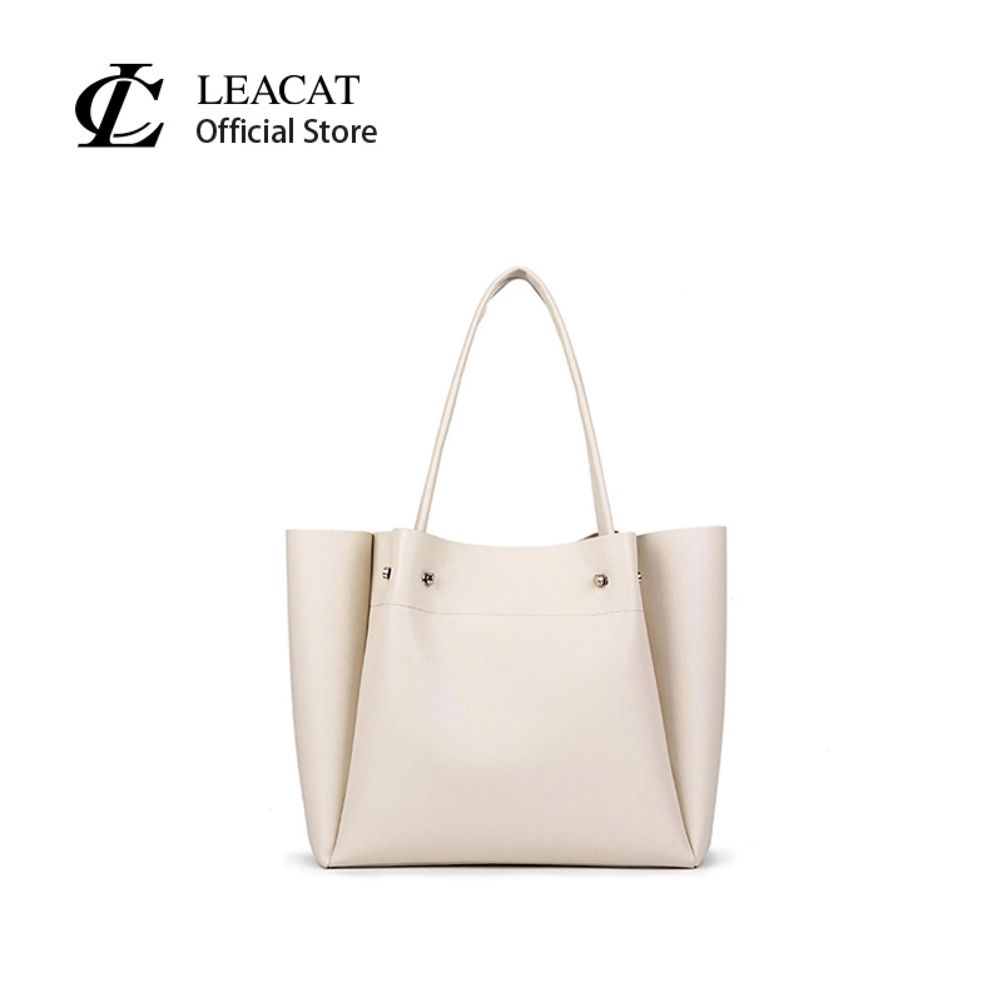 Leacat Women's Large Capacity Soft Leather Tote Bag Minimalist Commuter Shoulder Handbag