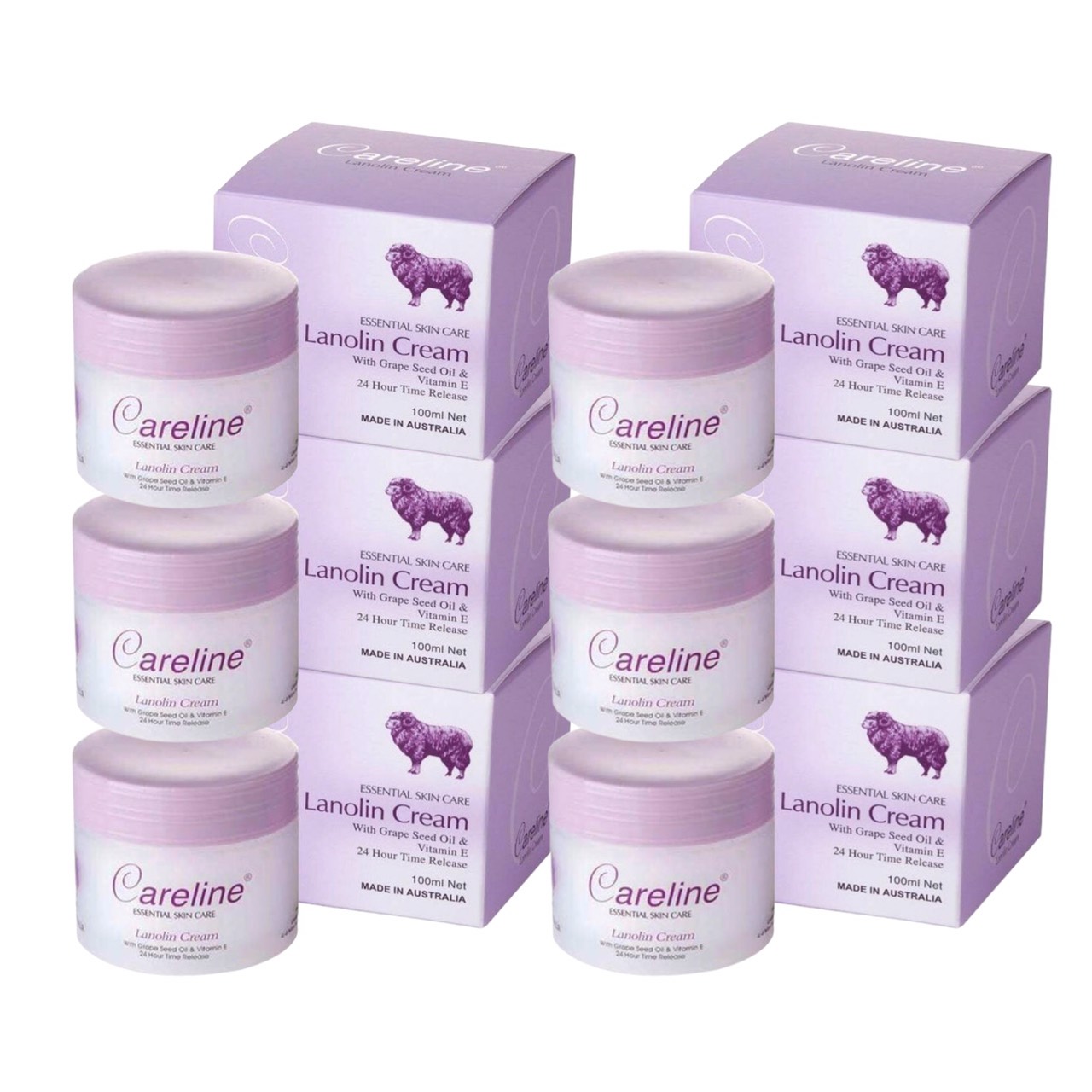 Australian Sheep's Wool Cream Careline Lanolin Cream with Grape Seed Oil & Vitamin E 100ml 6 Jars ราคา 1,079 บาท*ส่งฟรี