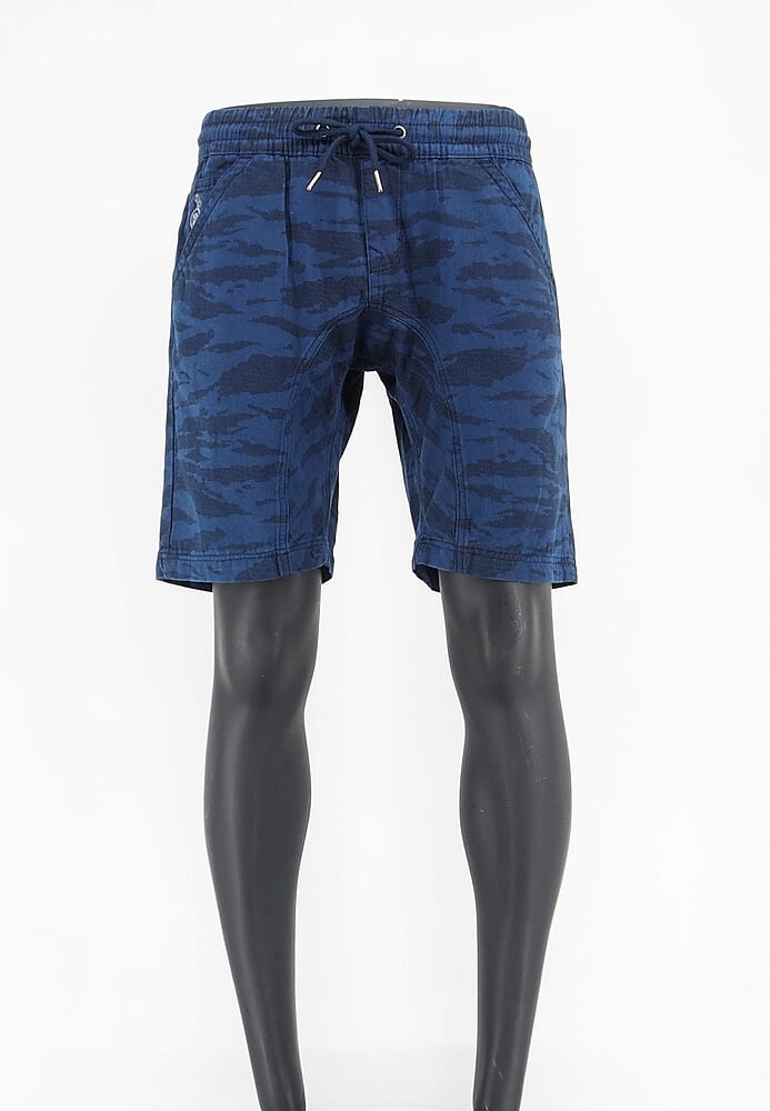 DAVIE JONES กางเกงขาสั้น ลายทหาร เอวยางยืด สีเทา สีดำ สีเขียว สีน้ำเงิน Camo Elasticated Shorts SH0008BK GY GR NV