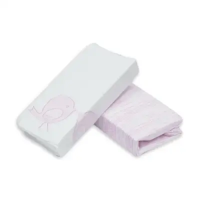 toTs - 140502 Cotton Jersey Pink Bird Melange - 2pp Fitted sheets ผ้าปูเตียงเด็ก ลายนกน้อยสีชมพู 2 ผืน