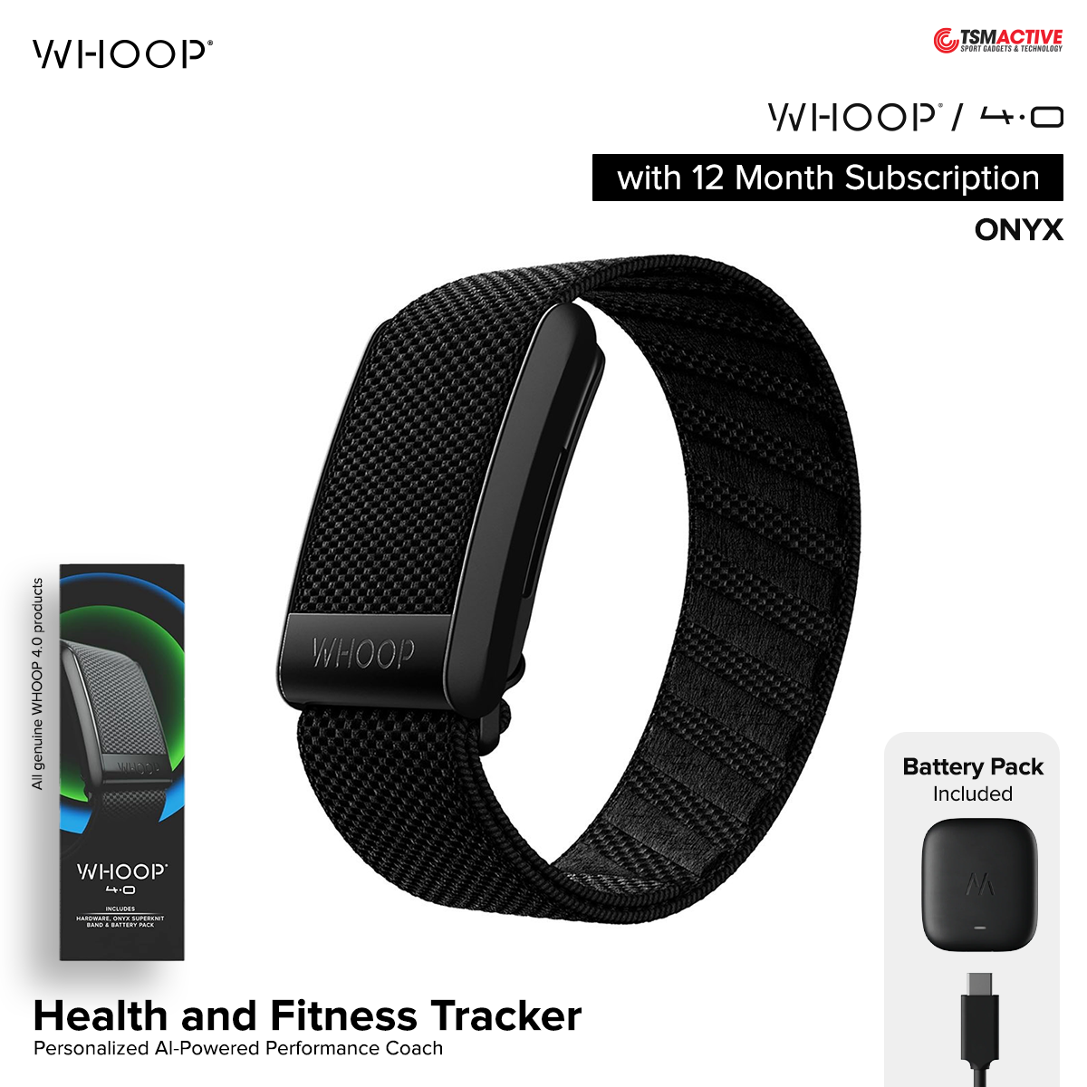 WHOOP 4.0 Onyx (with 12 Month Subscription) Wearable Health, Fitness &amp; Activity Tracker Continuous Monitoring, Performance Optimization, Heart Rate Tracking ราคา 12,690 บาท*ส่งฟรี