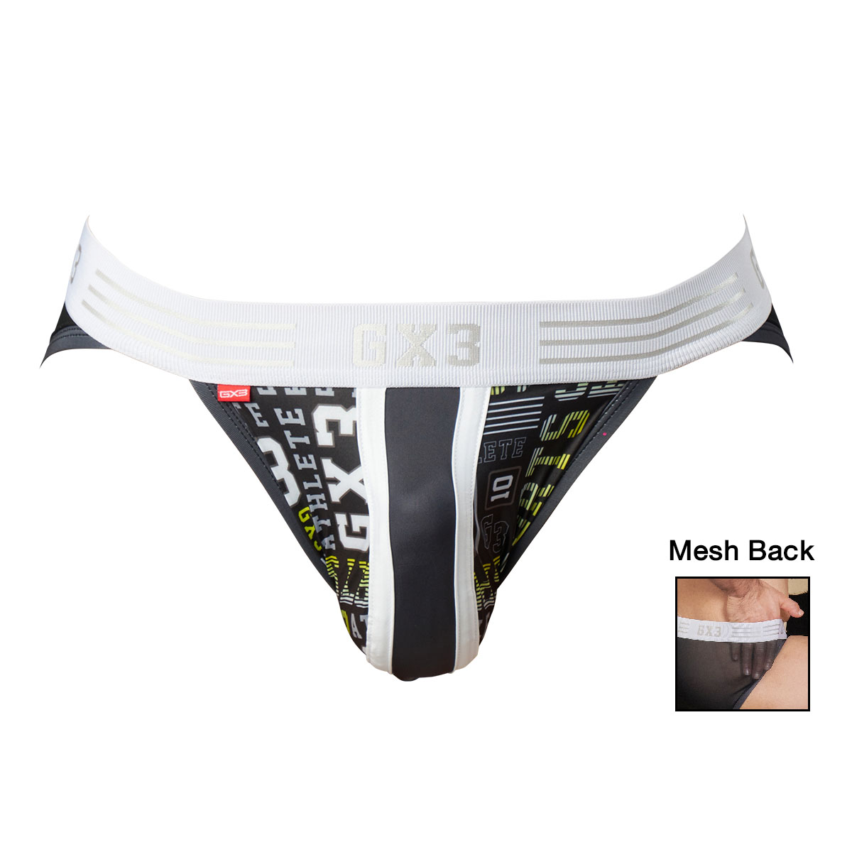 GX3 Men's Underwear Gloss Sports Back Mesh Athletic Brief - Black