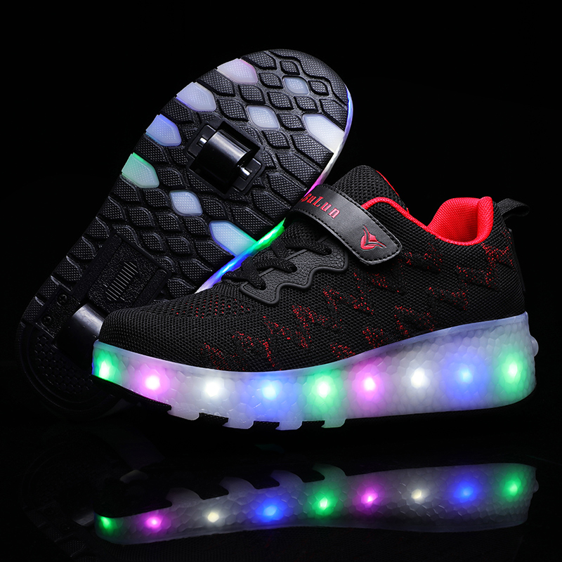 ชาร์จเด็กรองเท้าไฟ LED Roller skate shoes รองเท้ารองเท้าสเก็ตลูกกลิ้งเด็กไฟ LED UP รองเท้าติดล้อสเก็ตรองเท้าโรลเลอร์รองเท้าชาร์จโดย USB Roller skate shoes