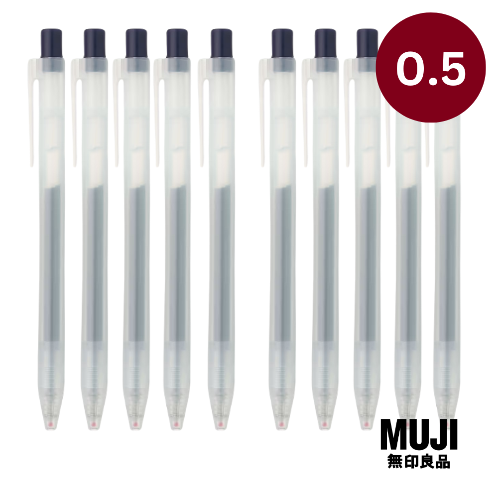 มูจิ ปากกาลูกลื่นหมึกเจลเซ็ต 10 ด้าม หัว 0.5 สีน้ำเงินเข้ม - MUJI Gel Ink Ballpoint Pen Knock Type Set 10 / 0.5 BlueBlack