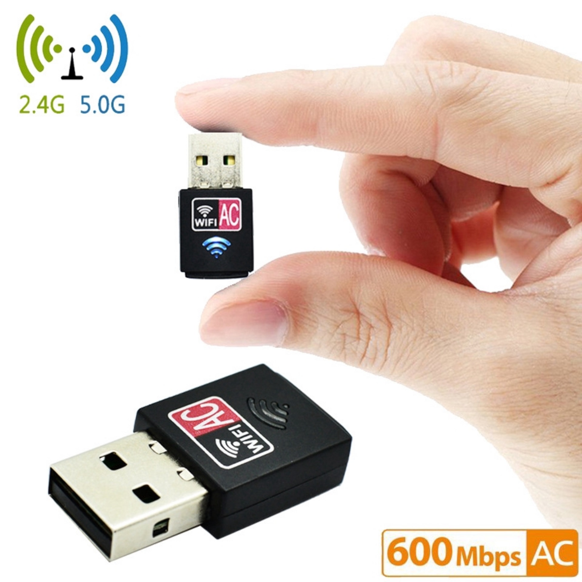 600Mbps Dual Band 2.4G / 5G Hz USB รับสัญญาณ Wifi ของพีซี อะแดปเตอร์อินเตอร์เน็ตไร้สาย 802.11ac