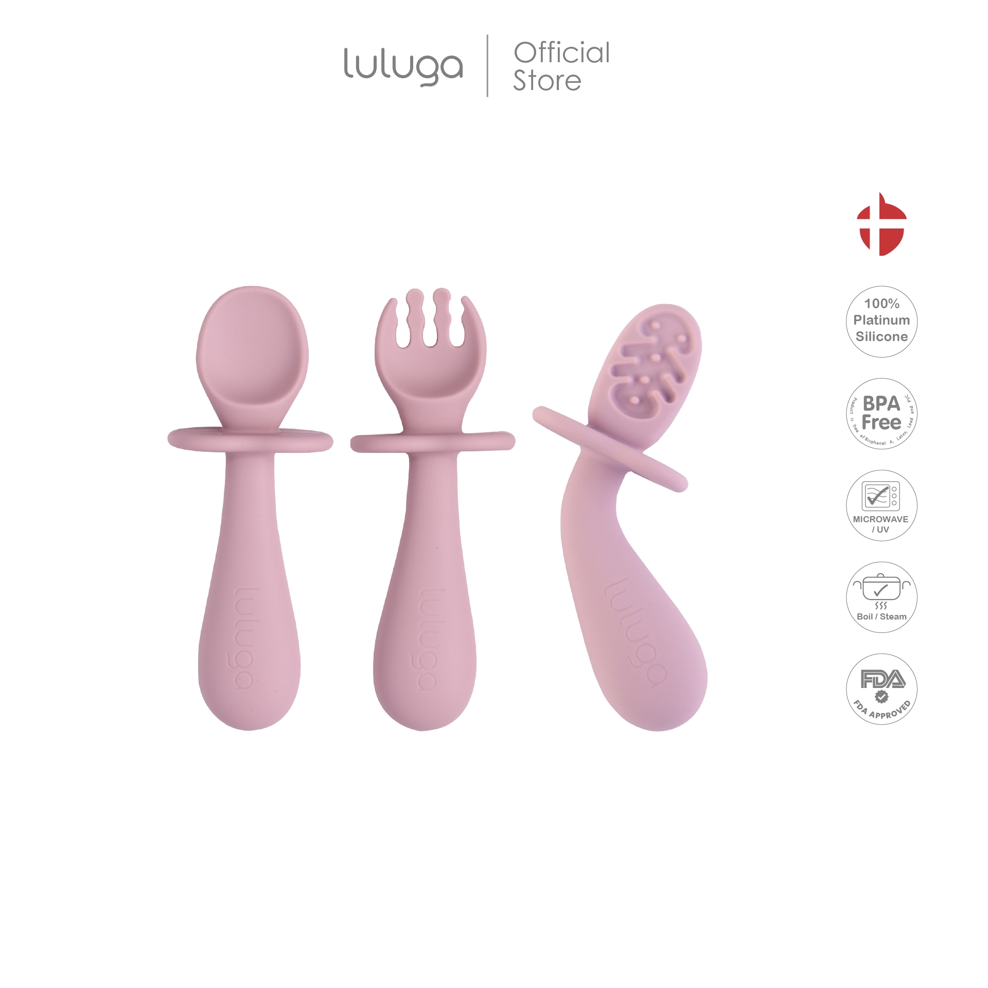 Luluga ช้อนฝึกทานเด็ก งอได้ 360 องศา Platinum Silicone นุ่มพิเศษ BPA Free สำหรับเด็ก 6 เดือน+ ฝึกทาน BLW