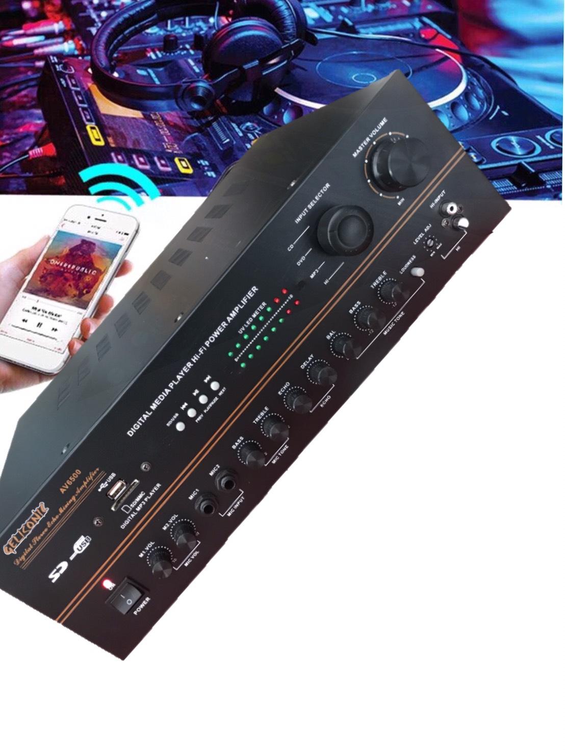 เครื่องขยายเสียง คาราโอเกะ เพาเวอร์มิกเซอร์ BLUETOOTH USB MP3 SD CARD FM RADIO รุ่น AV-6500 ฟรีสายสัญญาณเสียง 2 เส้น คละสี ยาว1.5เมตร