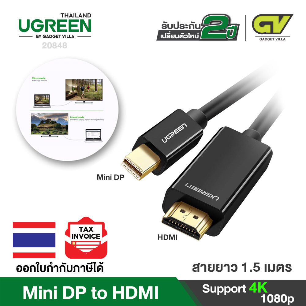 UGREEN Mini DP to HDMI Cable สายสัญญาณภาพ Mini Display Thunderbolt 2 ไปเป็น HDMI รองรับ 4K, 1080P ใช้งานได้กับ Apple Macbook, Macbook Pro, iMac, Macbook Air, and Mac/ Mini surface / notebook 1.5M