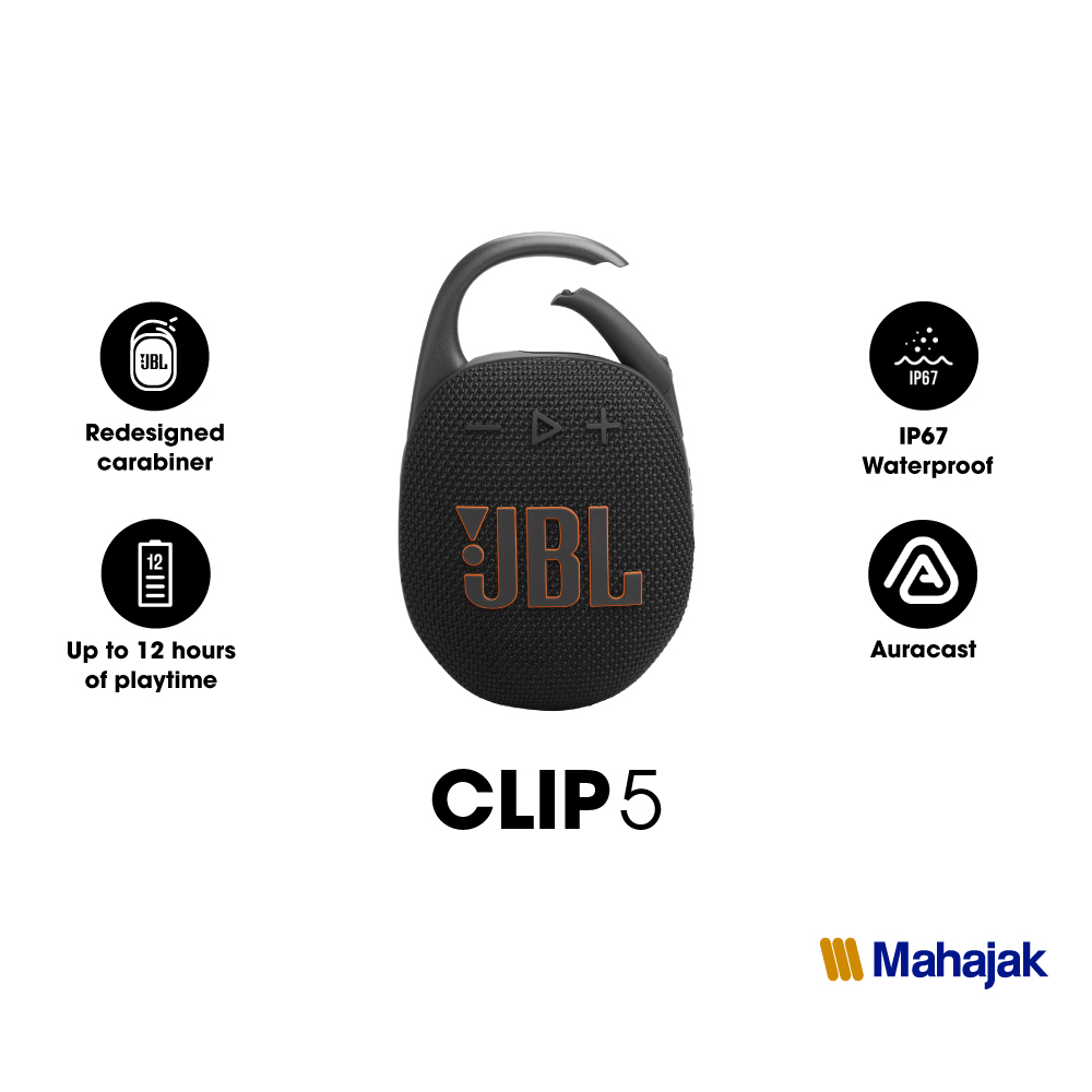 Jbl Clip 5 Portable Bluetooth Speaker, Strong and Clear Bass Sound.